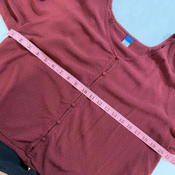 Old Navy Women’s Large Burgundy Button Front Blouse Long Sleeve V-Neck - Picture 4 of 4